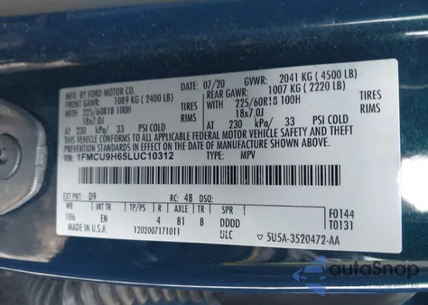 2020 Ford Escape Sel from USA, damaged, VIN 1FMCU9H65LUC10312